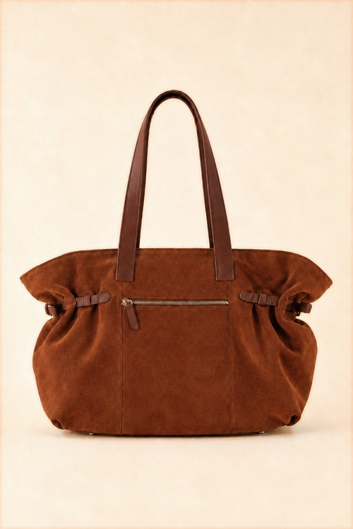 Célia Cabas zippé Marron en cuir, vue de dos