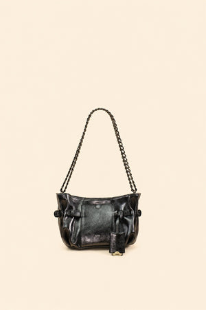 Mini Célia Noir métallisé en cuir, sac Maïon