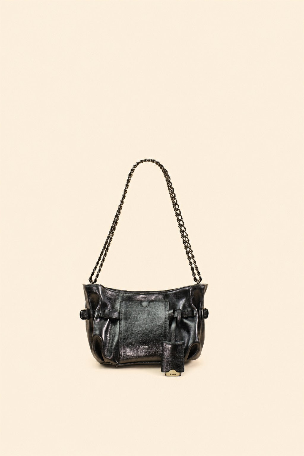 Mini Célia Noir métallisé en cuir, sac Maïon